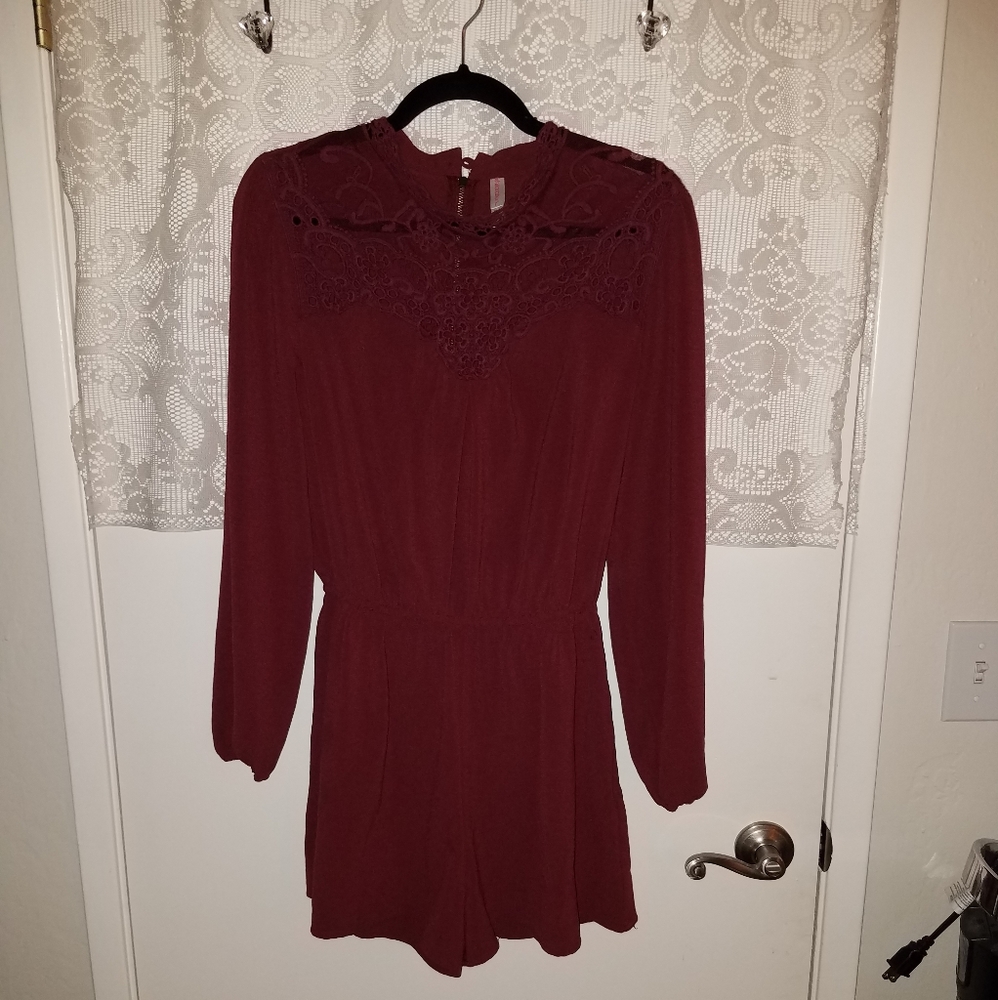Maroon Romper with Lace Detail